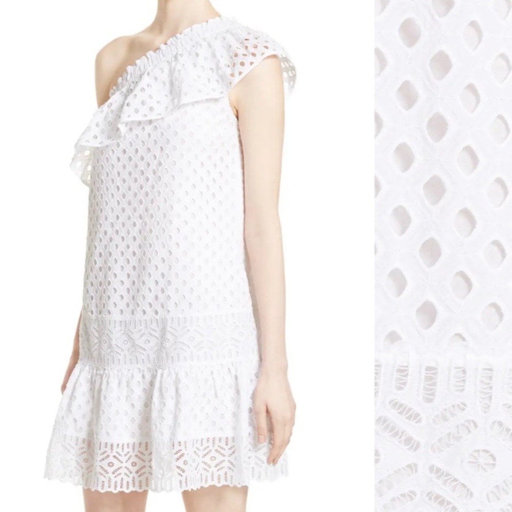 White Tory Burch Zoe Eyelet One-Shoulder Dress